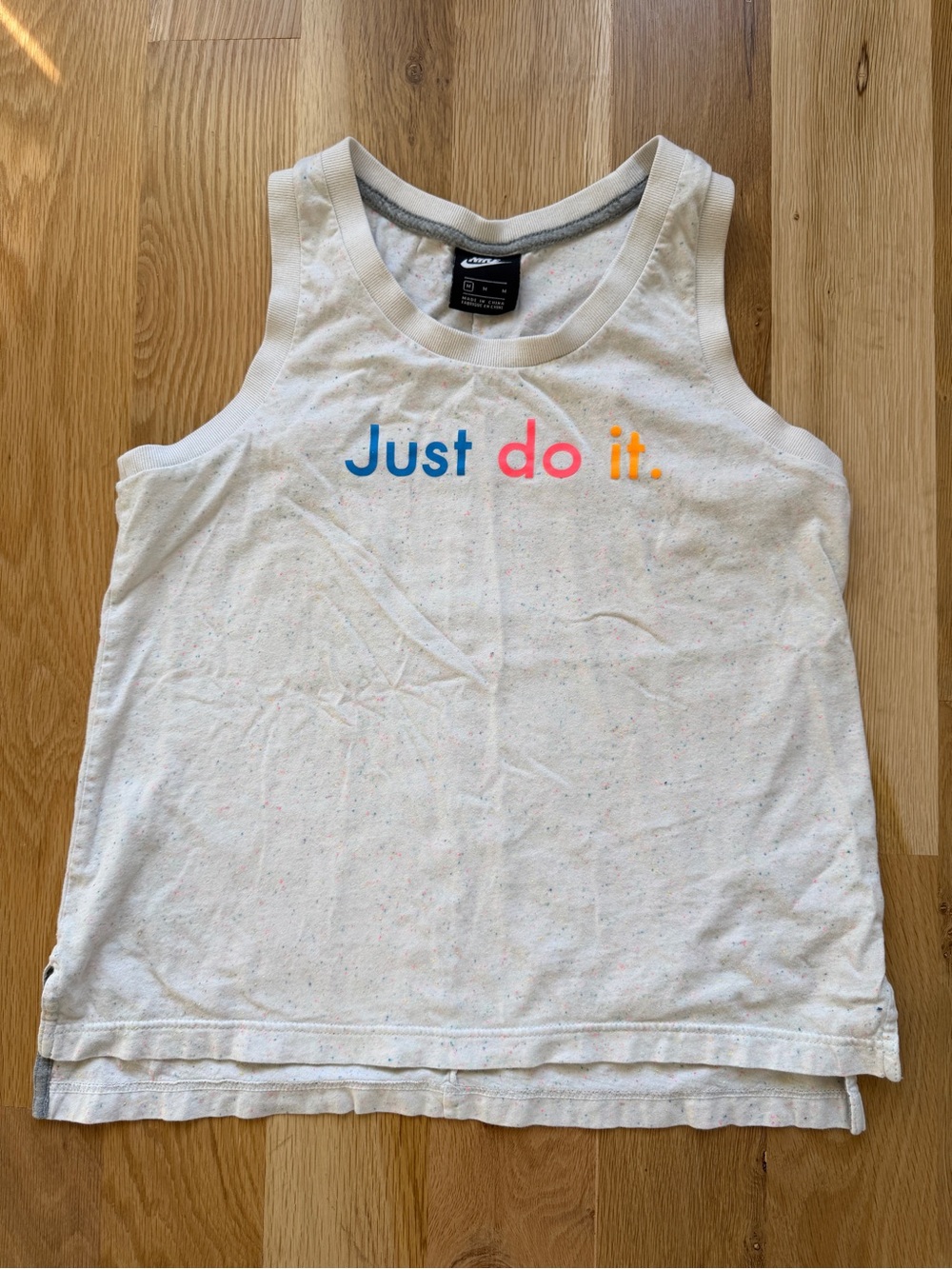 Nike Speckled White 'Just do it.' Tank Top - Size M